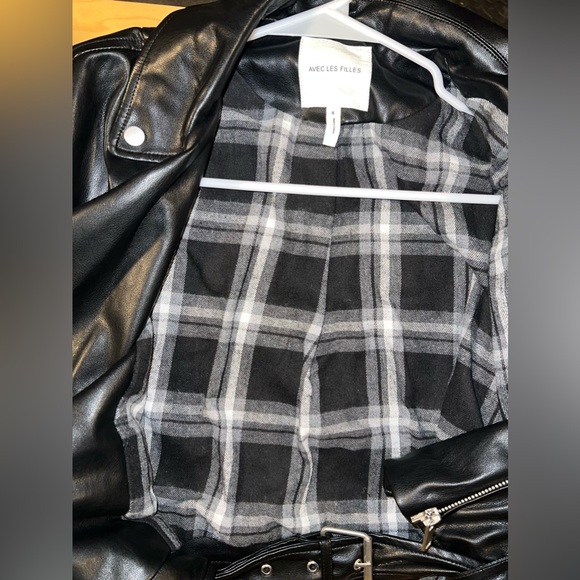 Avec Les Filles - Oversized Faux Leather Cropped Biker Moto Jacket - Size Small - Picture 6 of 7
